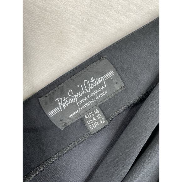 Retrospec'd Dress Sz 10 Black Deep V Stretch Fit & Flare Retro Pinup Vintage - Picture 8 of 9